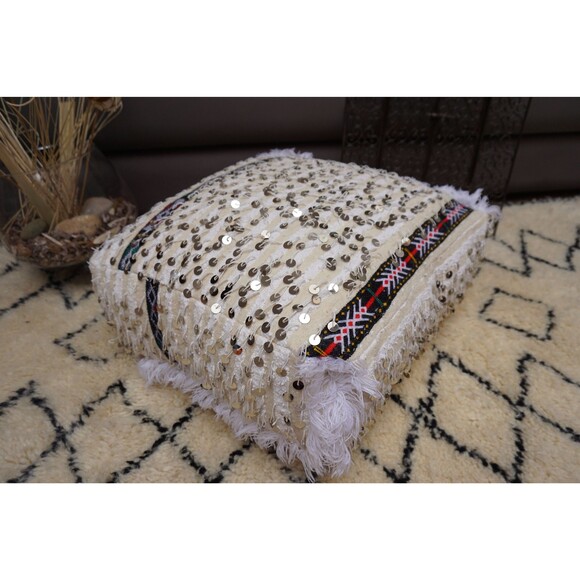 Handira Pouf, Handmade Floor Pillow, Berber Ottoman Pouf Moroccan 03YL0409 - Picture 1 of 10